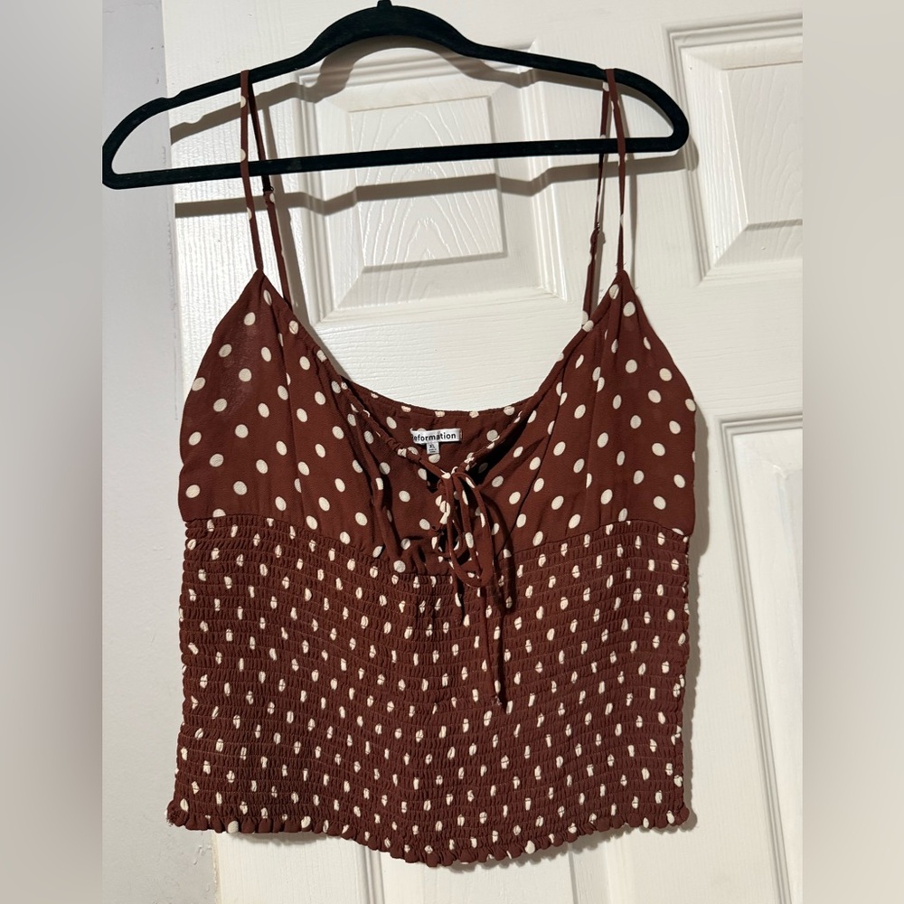Reformation Brown and White Polka Dot Camisole